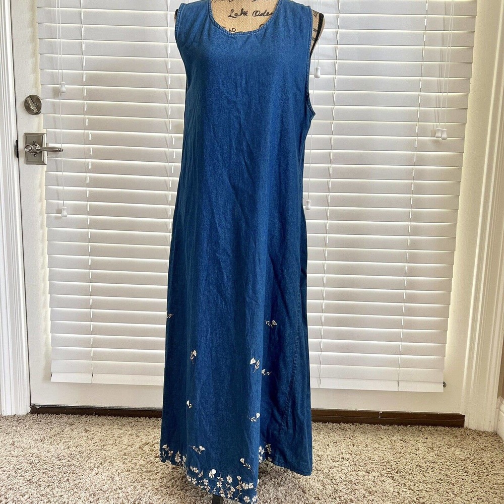 Y2K Life Style Sz Medium Denim Shift Maxi Dress 100% Cotton Waist Long Modest